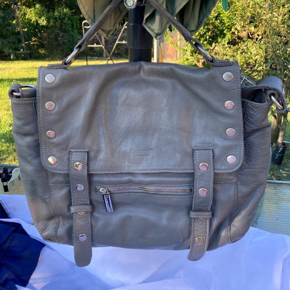 Hammitt Gray Leather bag w/silver hardware and extra crossbody strap.